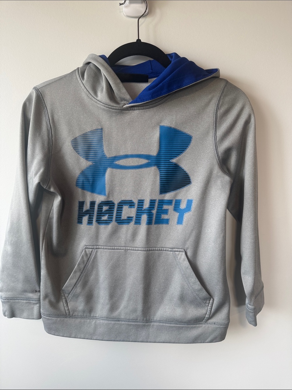Under Armour Kids Gray and Blue Hockey Pullover Hoodie